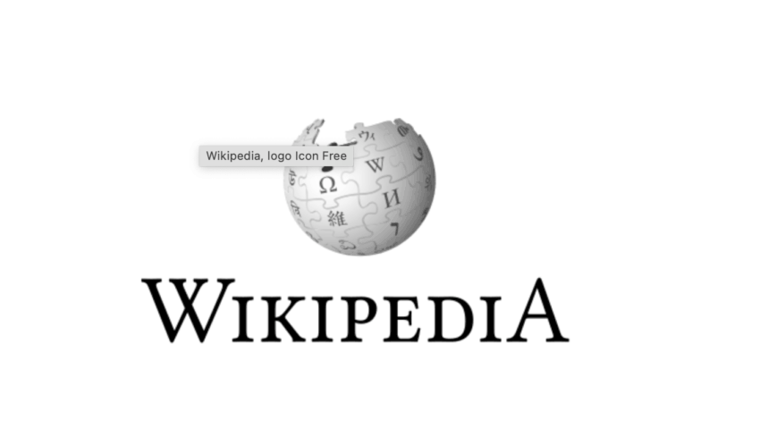 Wikipedia logo featuring a globe made of puzzle pieces with different characters and the word 'WIKIPEDIA' underneath.